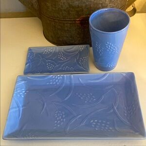 Crabtree and Evelyn blue embossed bathroom accessories